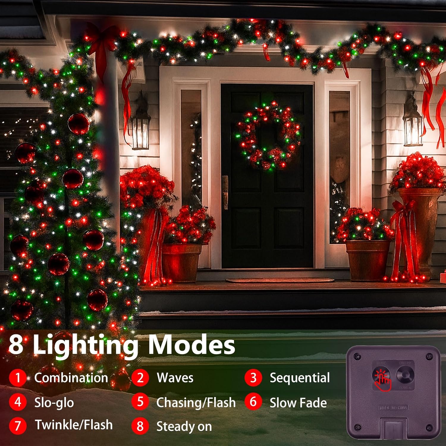 Extra-Long 144FT Solar String Lights for Outside, 2 Pack 400LED Solar Christmas Lights Outdoor, Waterproof Copper Wire with 8 Modes Twinkle Fairy Lights for Tree Party Xmas Decor (Red White and Green) - Image 3