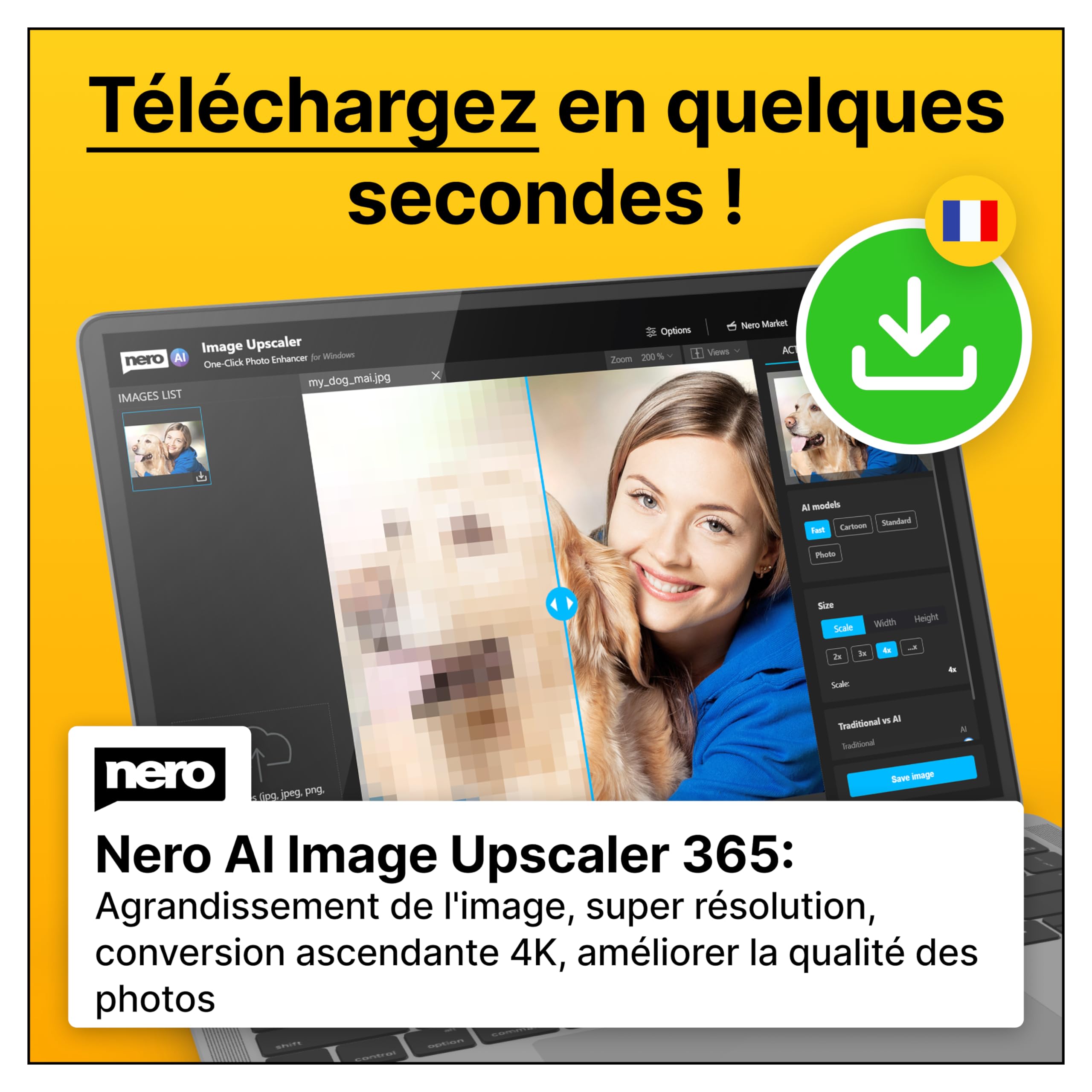 Nero AI Image Upscaler 365 | Agrandir + zoomer les images | Mettre à l'échelle en 4K | Améliorer la qualité des photos | Windows 11 / 10 | 1 Appareil | Licence annuelle | Code d’activation par email