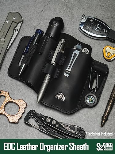 Miniatura 2 de Funda multiherramienta de cuero ST2, organizador de cinturón de cuero EDC, organizador EDC para herramientas Leatherman, linterna, bolígrafo y clip