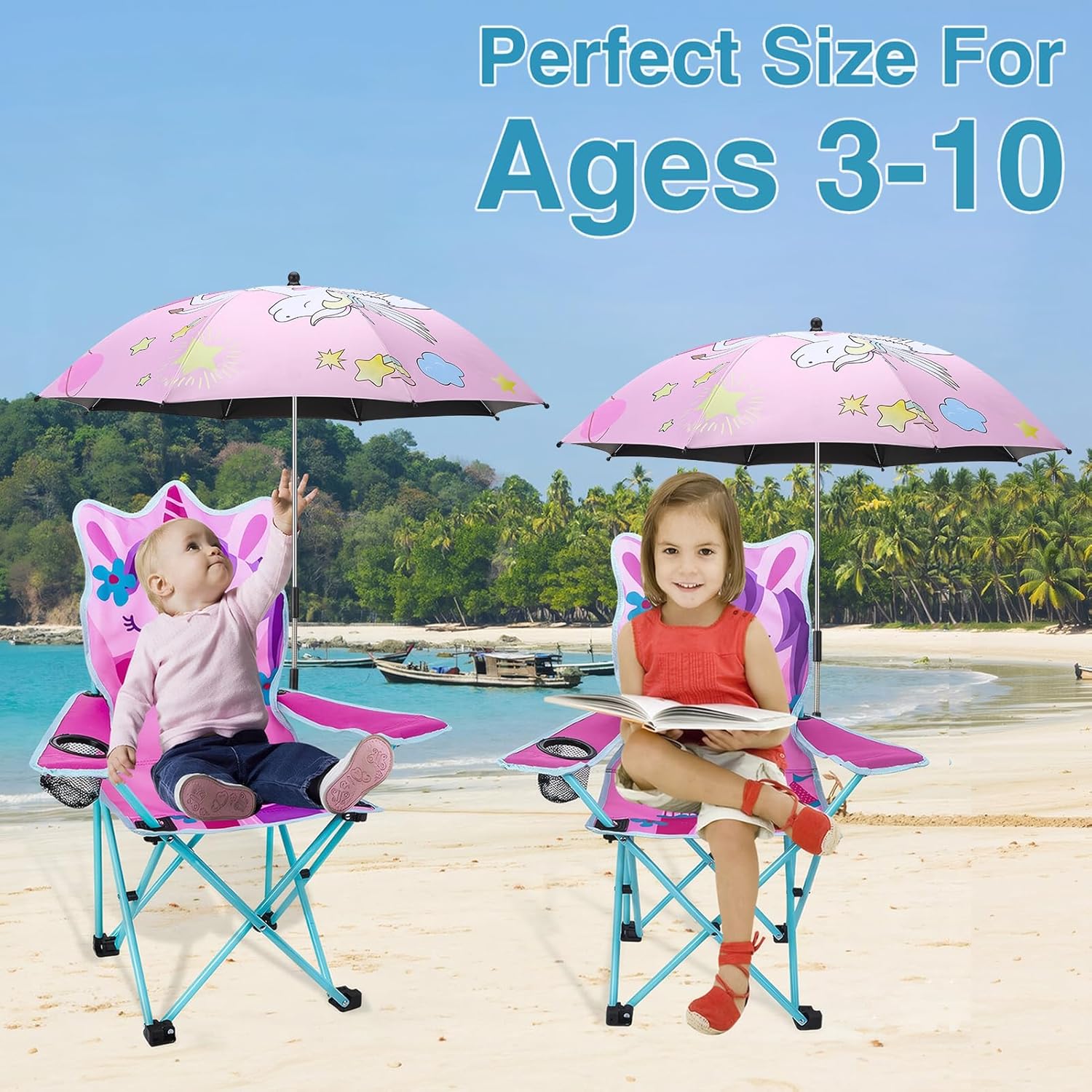 KABOER Kids Outdoor Folding Lawn and Camping Chair with Cup Holder and Carrying Bag, Children's Camping Chairs