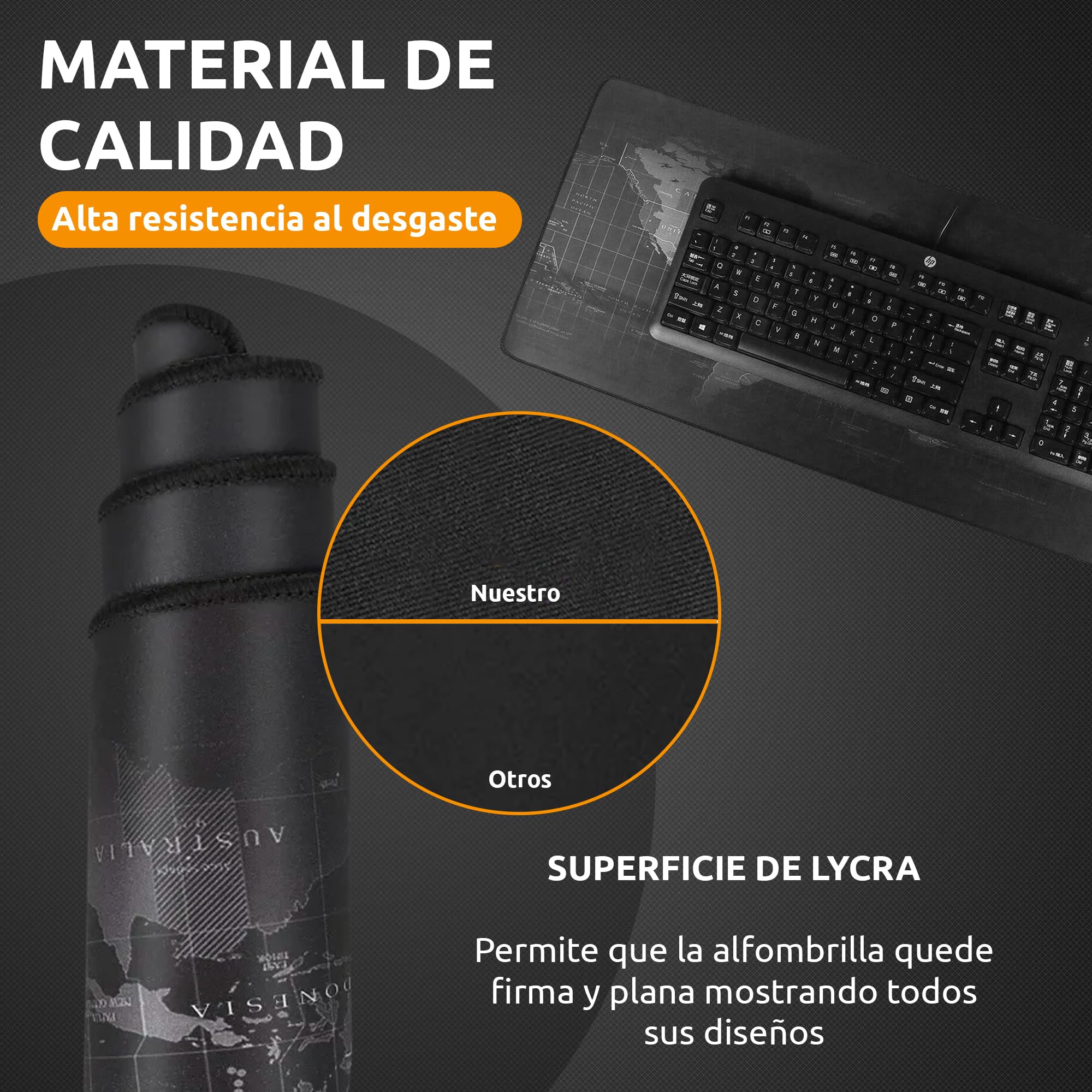 Alfombrilla para Ratón Mousepad XXL, Alfombra Gaming Base de Goma Antideslizante PC Tapete con Microfibras, Mapamundi, Accesorios de Oficina. (Worldmap, 80x30 cm)