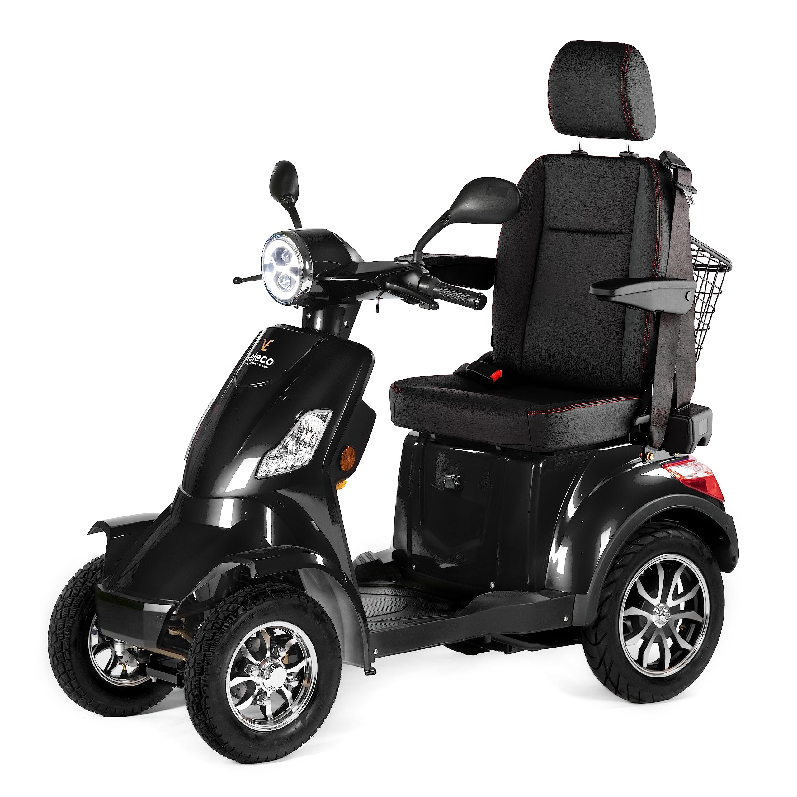 VELECO FASTER con asiento de capitán ajustable El mejor scooter de movilidad Ayuda para discapacitados completamente ensamblada con batería de plomo-ácido (Negro)