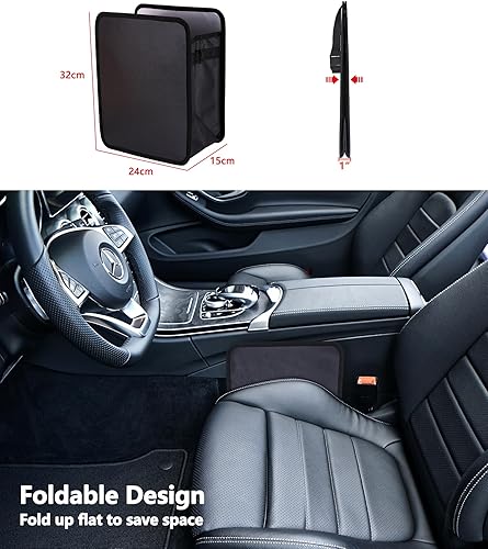 Miniatura 4 de Ginsco Basurero plegable de piel sintética para automóvil de 3 galones, cubo de basura colgante a prueba de fugas, bote de automóvil resistente al