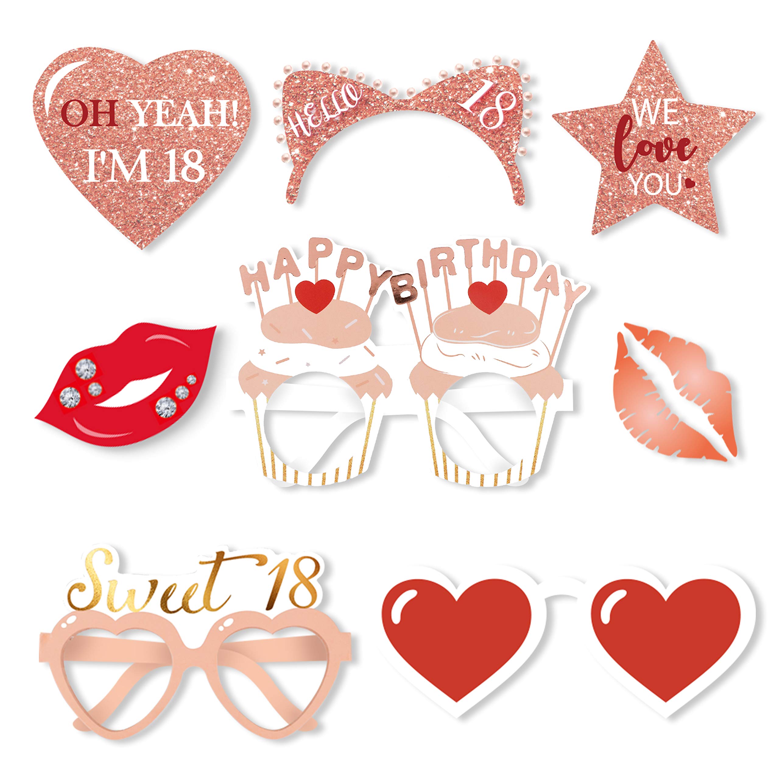 大人用面白いフォトブース小道具18個 - ドレスアップコスチュームハットと楽しいサングラスの詰め合わせ-楽しいフォトブース小道具キッ楽しい 鳥 オウム  サングラス メガネ 眼鏡 コスプレ小物 小道具 ファッション 大人用面白いフォトブース小道具18個 - ドレスアップコスチュームハットと楽しいサングラスの詰め合わせ-楽しいフォトブース小道具キッ