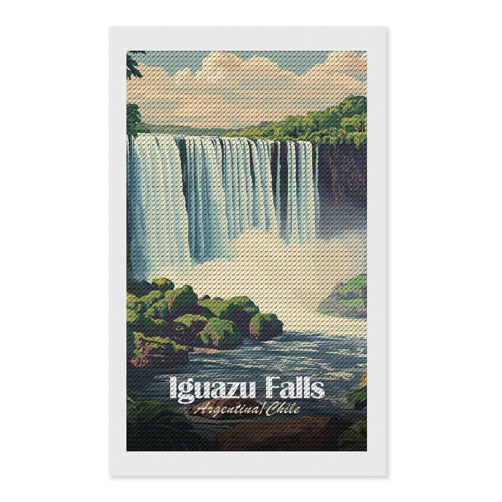 Junmoney Iguazu Falls DIY Diamond Art Canvas Kit 12"x20", for Adults, Decorate Your Room, Gift Idea, Modern Decor, Finish and Display
