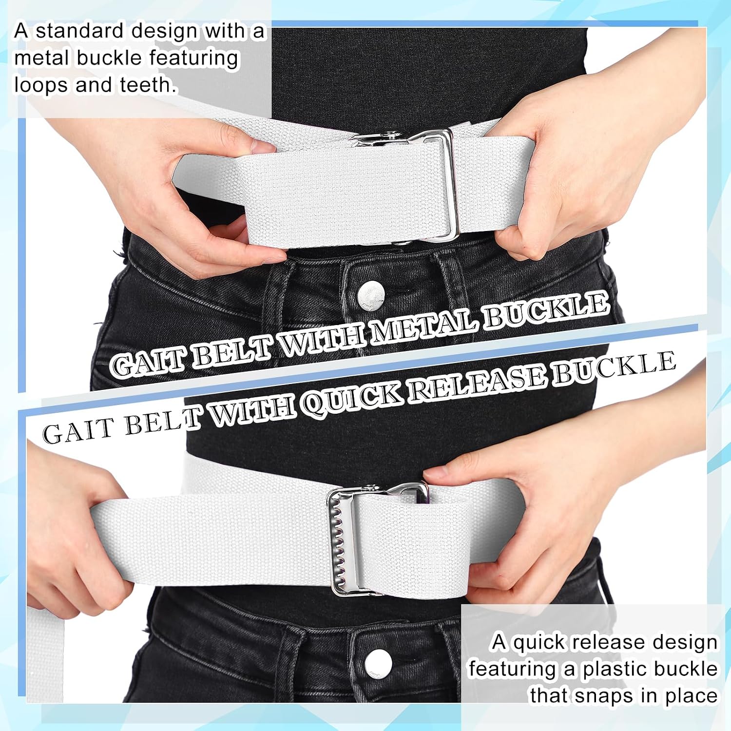Geyoga 12 Pcs White Gait Transfer Belt for Senior 60 Inch Transfer and Walking Assistance with Metal Buckle, Cotton Soft Belt Holder for Homecare Caregiver Nurse Therapist