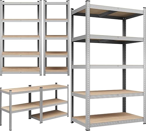 Miniatura 8 de Yaheetech Estantes de pie, estante de almacenamiento de 5 niveles, estantería resistente, estantes de garaje ajustables, estante de utilidad,