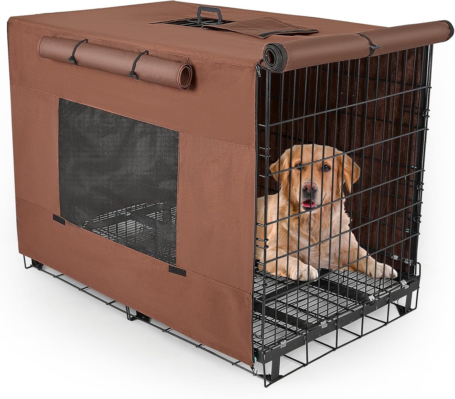 Dog Crate Cover 24 Inch Thickened Dog Kennel Cover Windproof Puppy Cage Cover with Mesh Windows on Both Sides Portable Crate Covers for Dogs Cages Fit for Indoor/Outdoor Use 24.0"L x 18.0"W x 20.0"H Brown