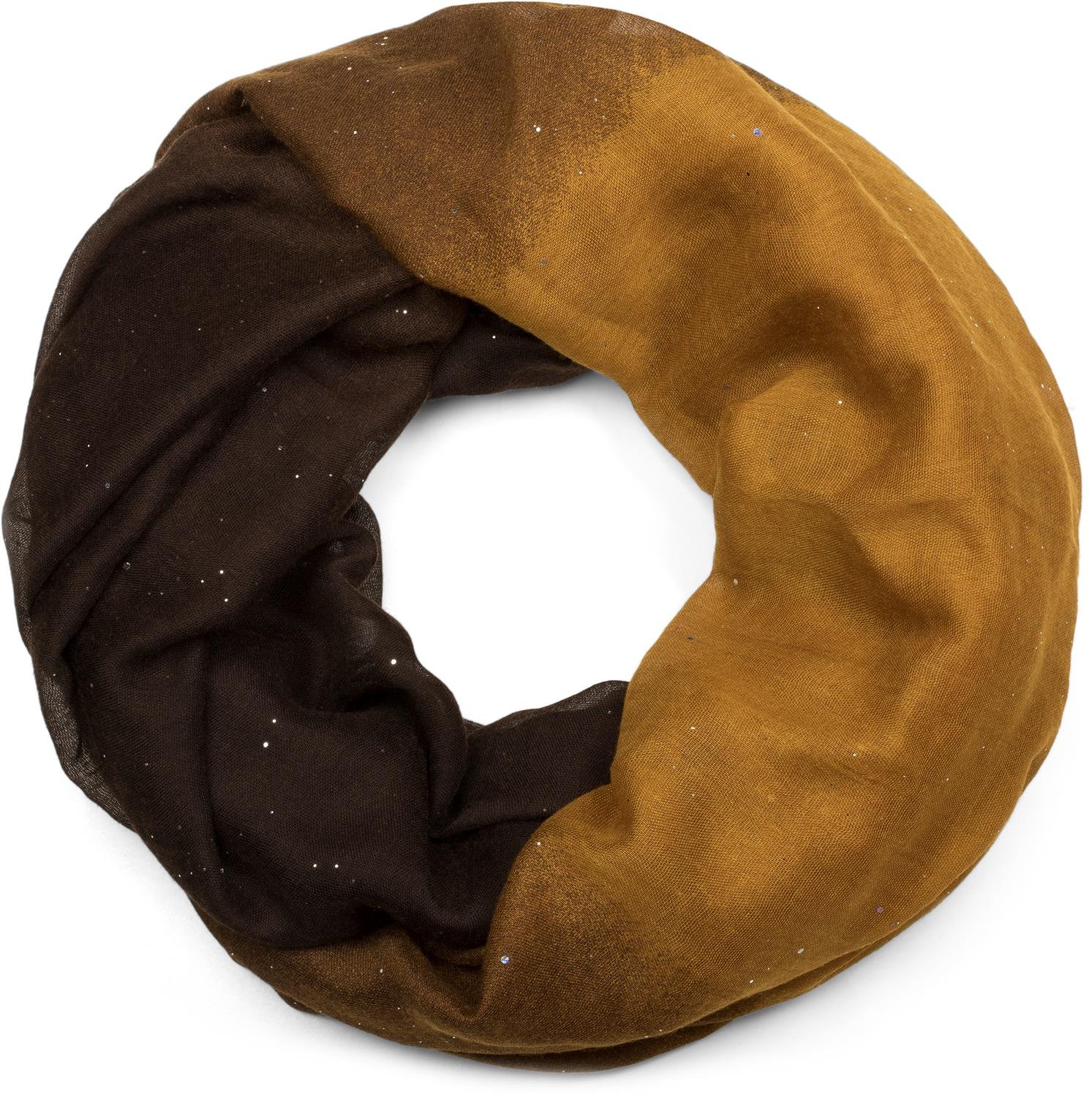 styleBREAKER Classic Glitter Loop Tube Scarf with Gradient, Glitter, Sequins, Kerchief - Women 01017033, Colour: Mustard-Dark Brown