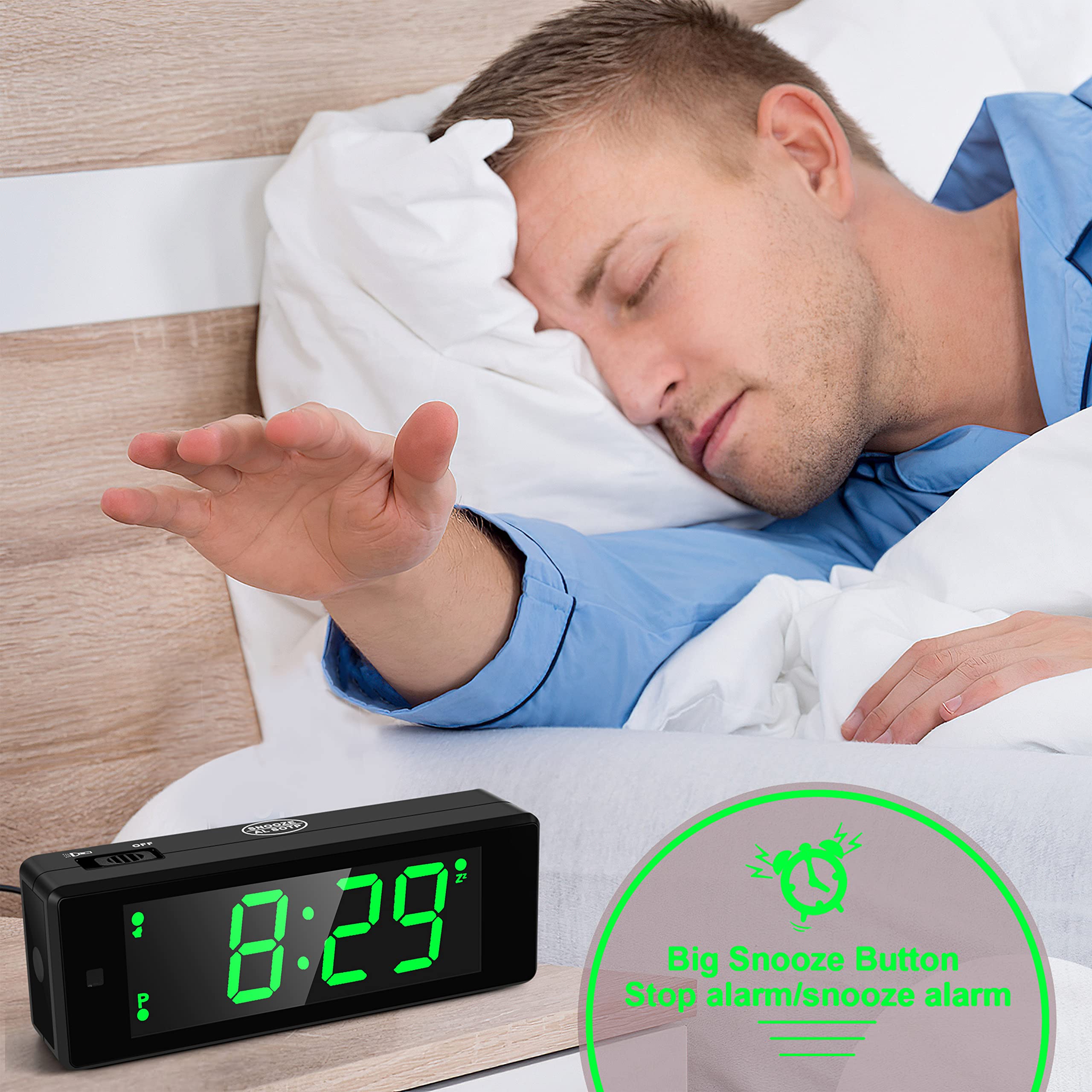 Reloj despertador digital con pantalla LED/LCD mejorada, reloj digital con linterna, brillo ajustable, repetición, funciona con pilas, pequeño reloj de viaje para mesita de noche de dormitorio