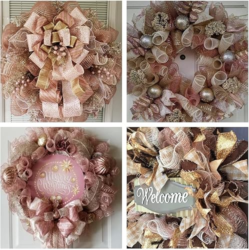 Miniatura 6 de Cinta de oro rosa para árbol de Navidad, cinta de malla de oro rosa, suministros de corona de malla decorativa, lámina metálica oro rosa, 2 rollos