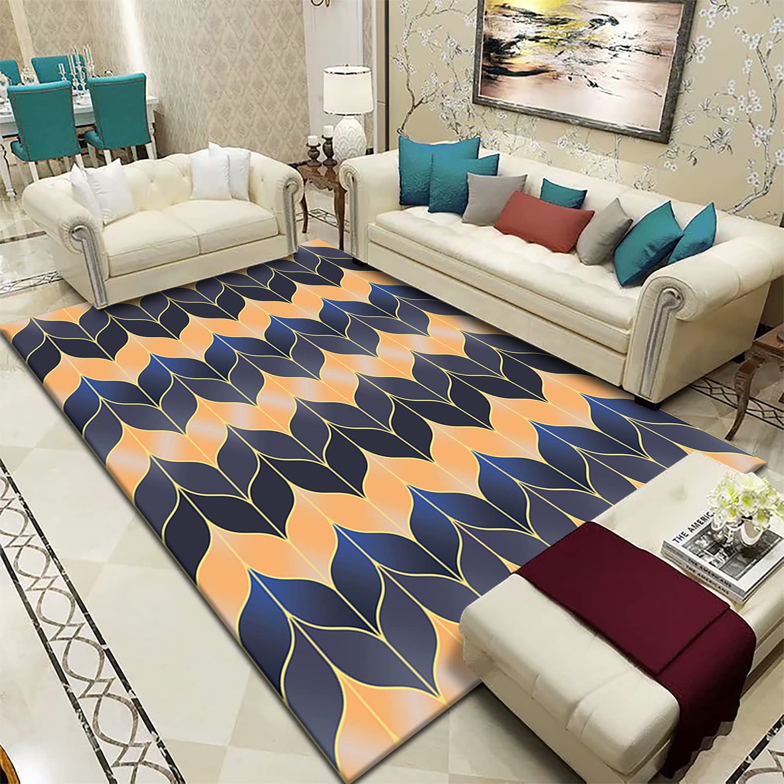 Tapis antidérapant à poils longs - Motif géométrique moderne - Pour salon, chambre à coucher et bureau - Idéal pour le couloir et la table de chevet