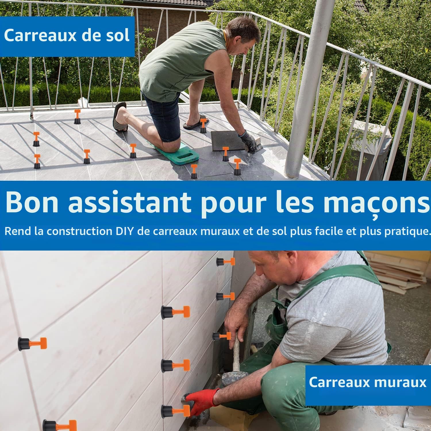 700 Pièces Réutilisables Kit Nivellement Carrelage Niveleur Cale Autonivelant avec 300 Croisillons Autonivelants 2mm et 100 Croisillons 3mm et 2 Clés Spéciales Aides à La Pose