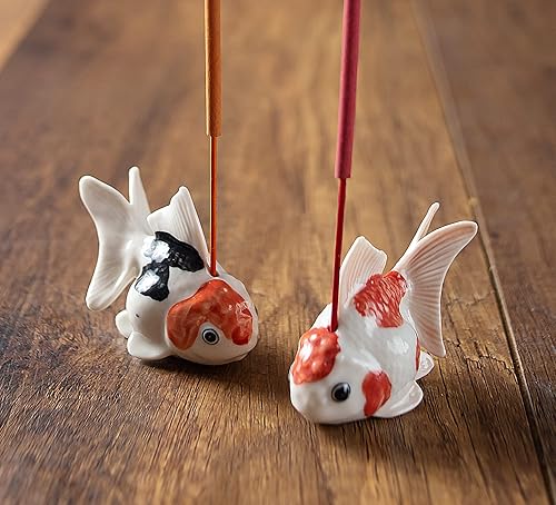 Miniatura 5 de Pez de oro de fantasía blanco negro naranja de 2 pulgadas de largo, soporte de incienso de cerámica, quemador, cenicero de porcelana, oranda, pez