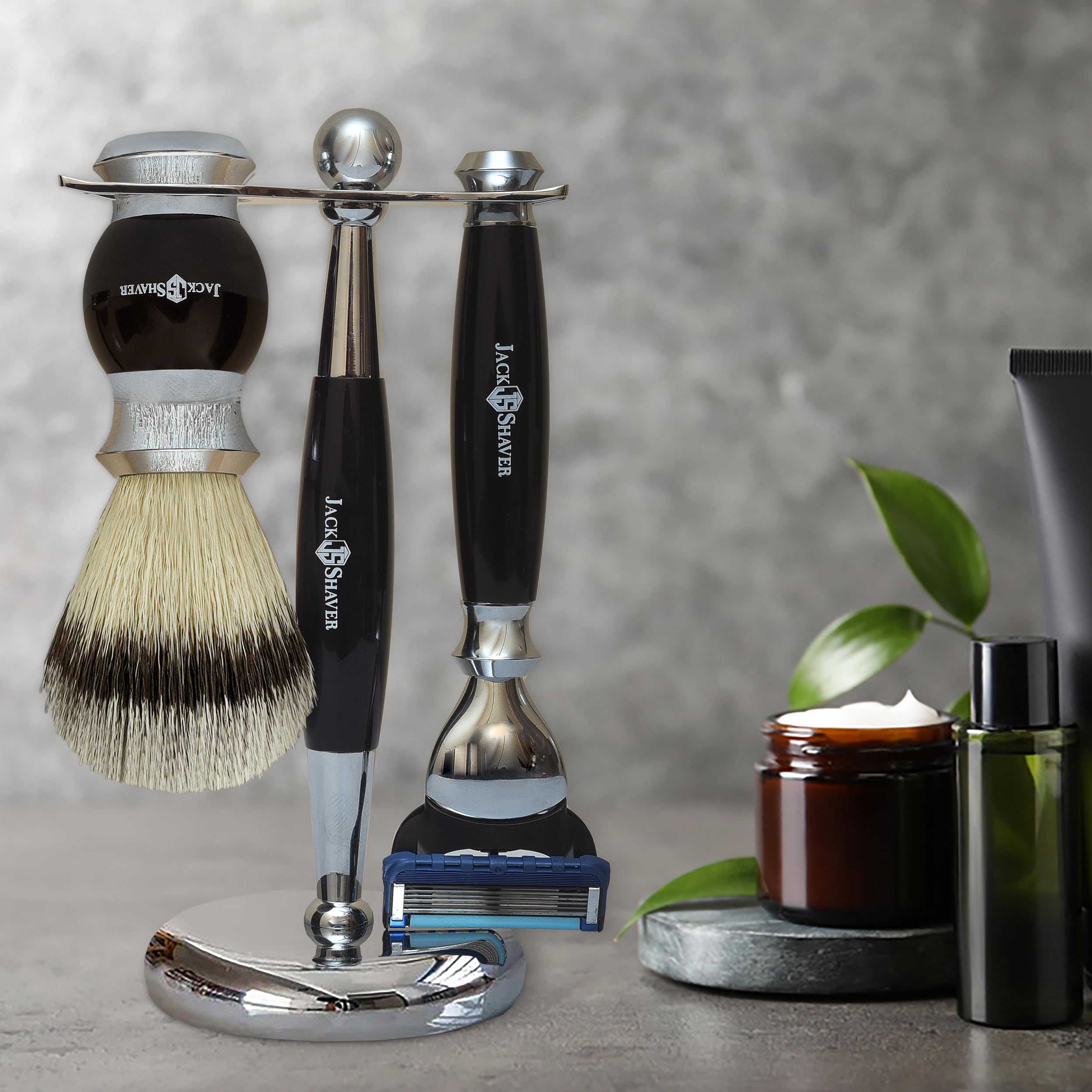 Set da barba da uomo, kit da barba personale da 5 pezzi, rasoio da barba a 5 bordi, pennello da barba in tasso sintetico, sapone e ciotola, supporto da barba, miglior regalo per uomini