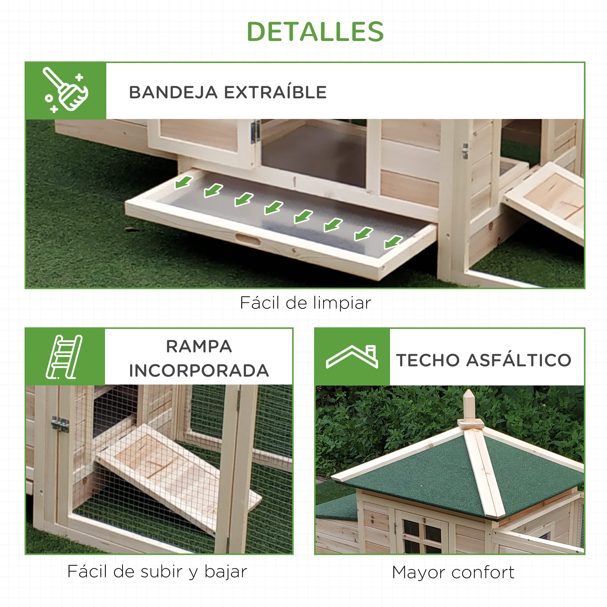 PawHut Gallinero de Madera de Pino para Exterior con Caja Nido 196x76x97 cm