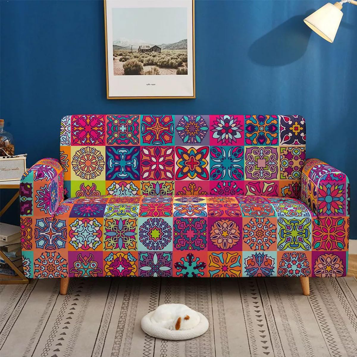 Qlkiybg F High Stretch Sofa Covers 1 2 3 4Seater Super Soft Sofa Slipcover Printed Pattern Couch Cover Polyester Spandex Sofa Slipcover Non-Slip Sofa Slipcovers Urniture Prote(Size:3 Seater(190-230Cm),Color:f)