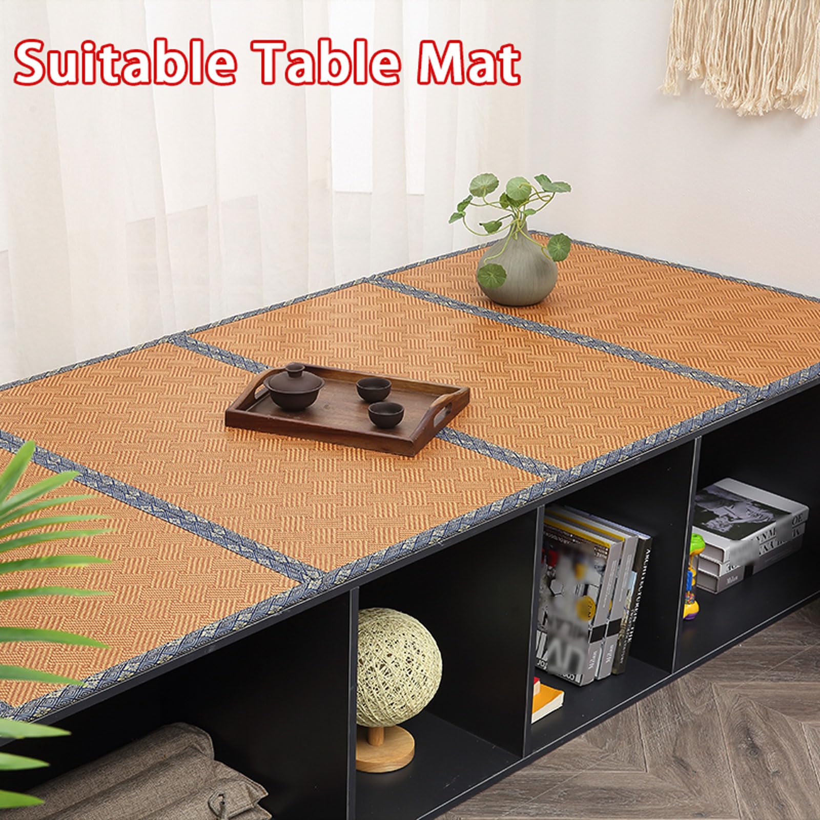 Tappetino pieghevole per tatami, in rattan naturale, antiscivolo, traspirante, per gattonare a letto, meditazione, yoga e sala da pranzo