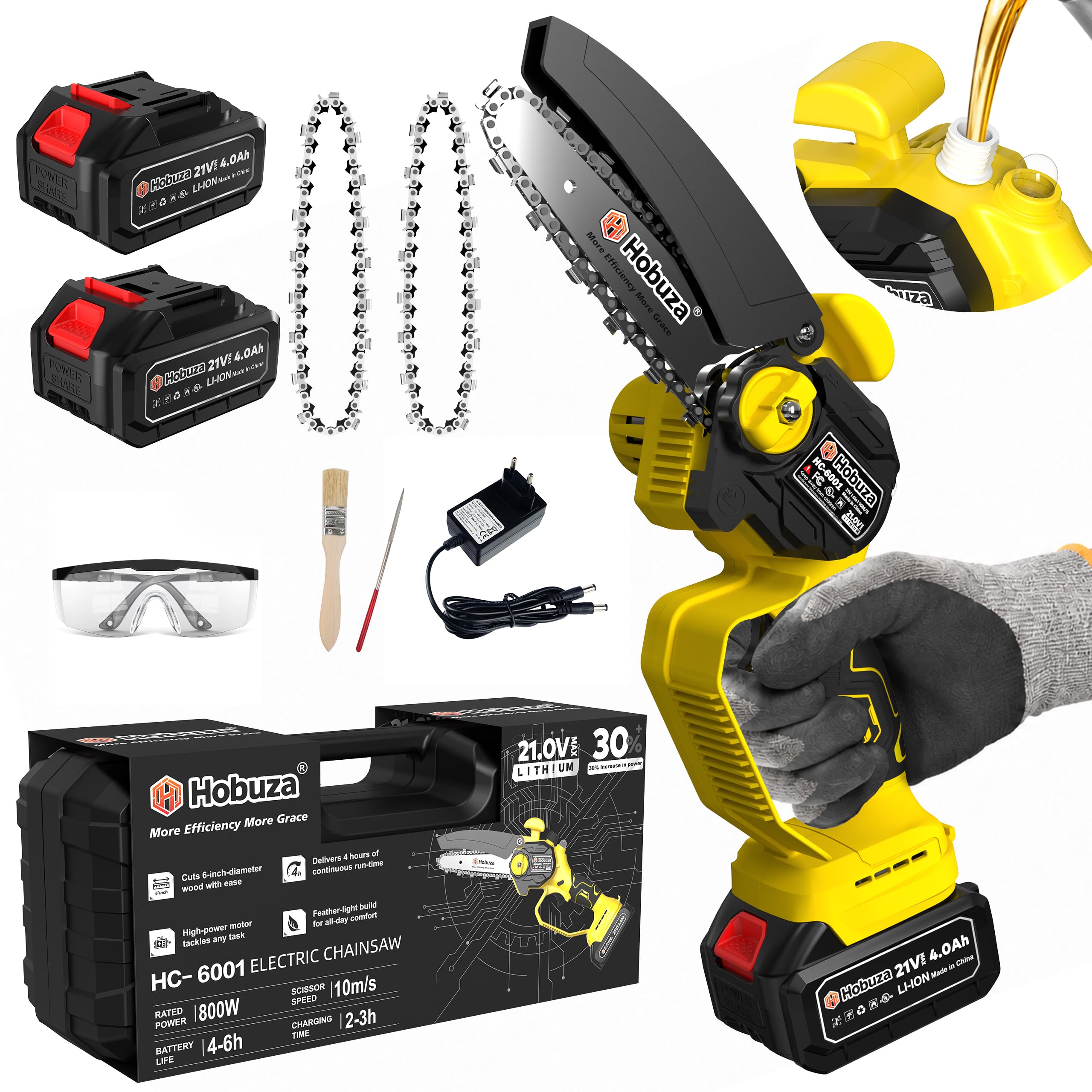 HOBUZA 6 Inch Brushless Mini Chainsaw - Cordless Power -9