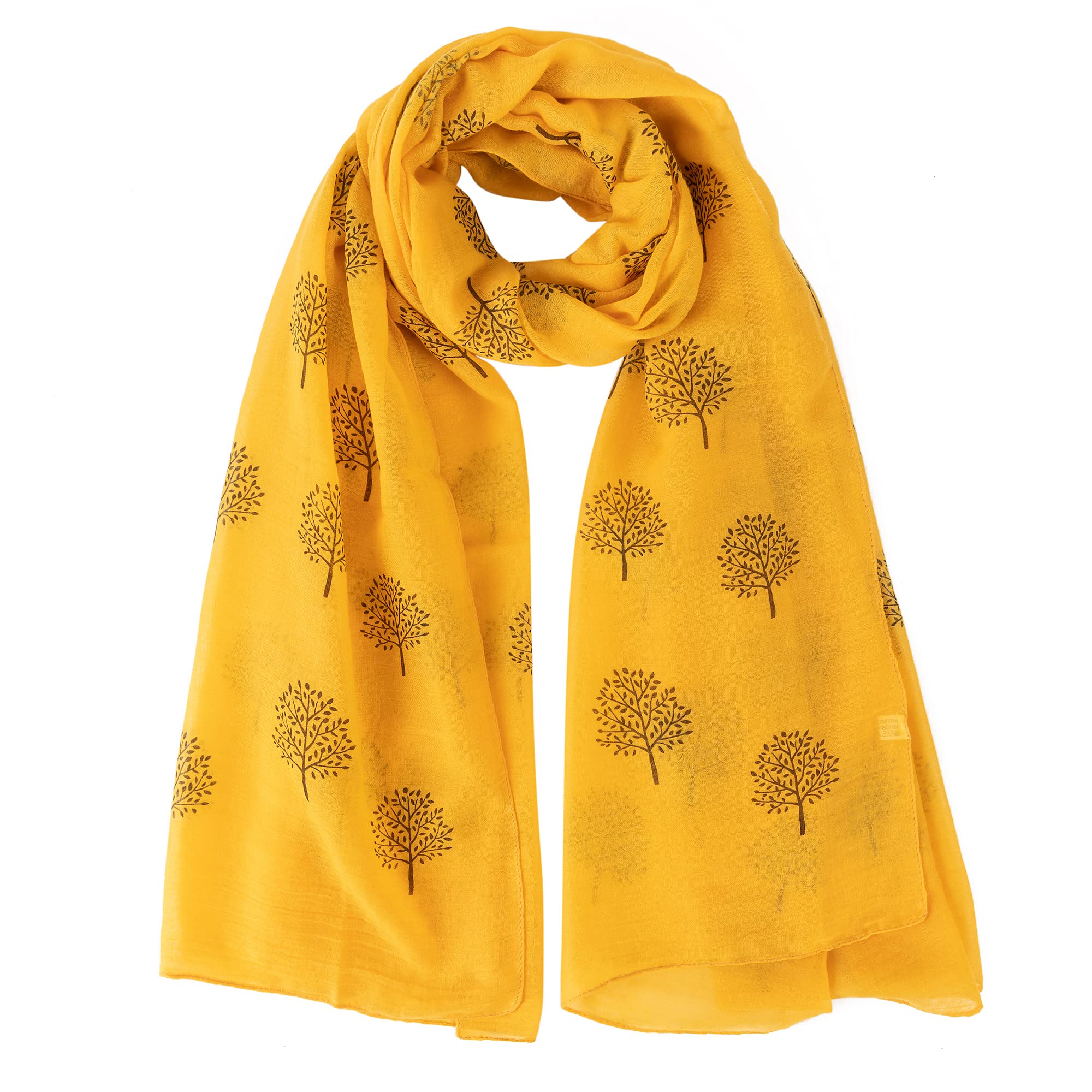 London Scarfs Women's Mustard With Black Tree Glitter Mulberry Trees Scarf Foil Printed Tree Fashion Wrap (Mustard With Black Tree)