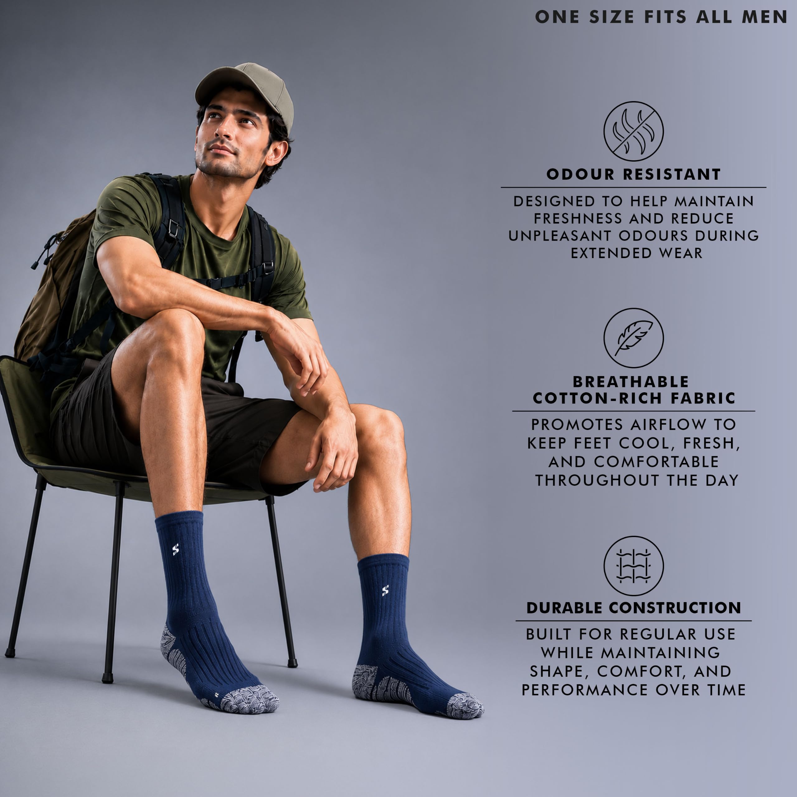 Supersox Calf Length Sports Socks for Man | Cotton Rich Breathable Fabric | Moisture Absorbant & Odour Resistant | Thick Cushioned Sole for Comfort | Running, Gym & Sports Wear | Pack of 3 2