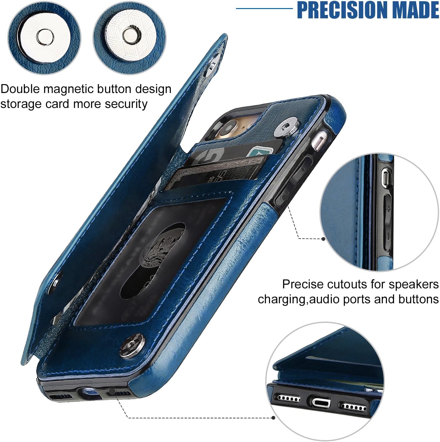 ONETOP for iPhone SE(2022) iPhone SE(2020) iPhone 7/8 Wallet Case with Card Holder, Premium PU Leather Kickstand Card Slots, Double Magnetic Clasp and Durable Shockproof Cover 4.7 Inch(Blue)