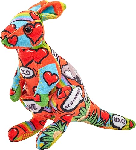WILD REPUBLIC Mensaje del planeta Mini, canguro, animal de peluche, 5 pulgadas, regalo para niños, juguete de peluche, hecho de botellas de agua