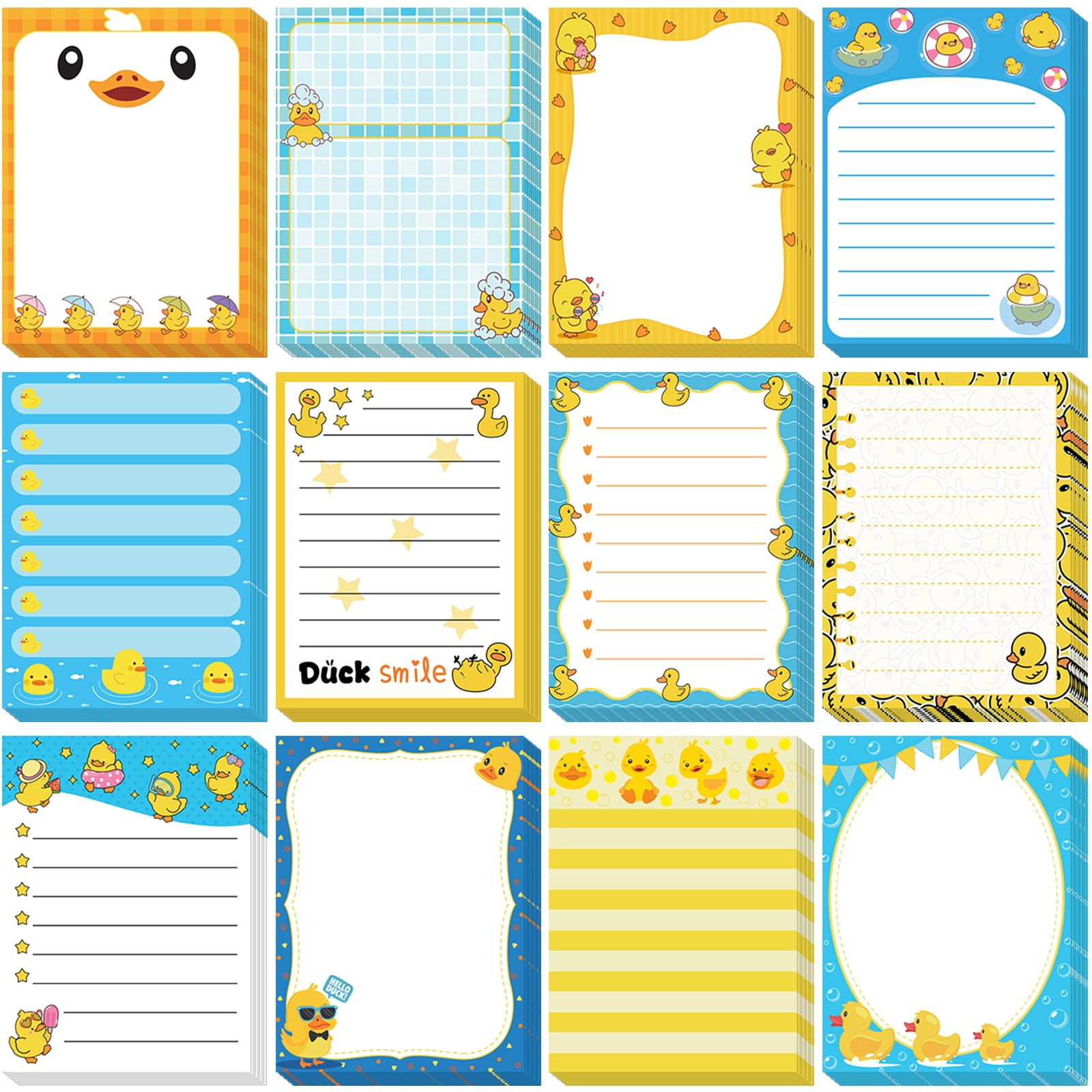 Chiisong 12 Pcs Duck Lovers Sticky Notes Yellow Ducks Self Stick Note Pads Cartoon Animal Writing Memo Pad Office Party Favors Supplies for Home Party Decorations Christmas Small Gifts