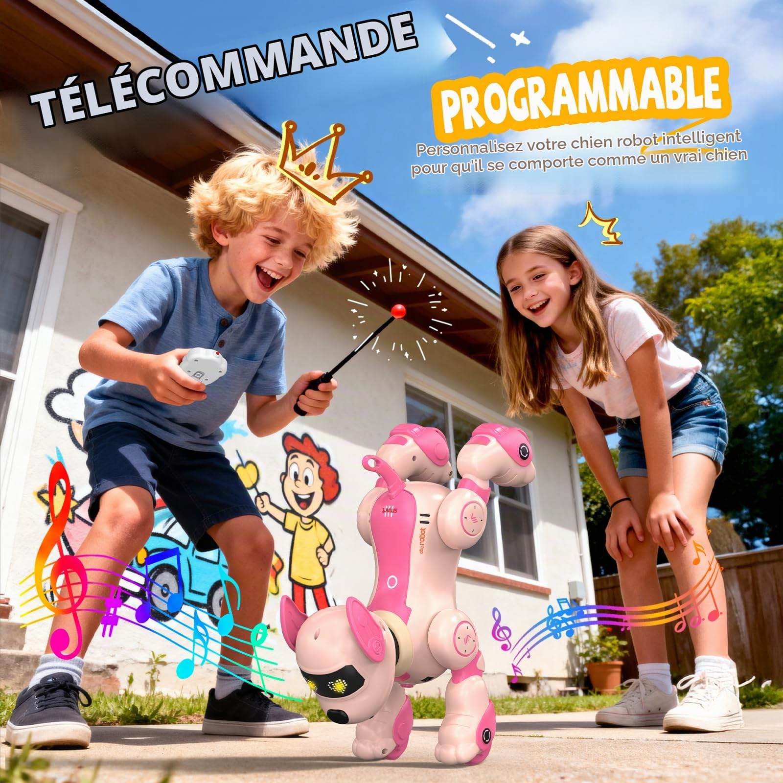 Chien Robot, Télécommande Chien Robot Interactif pour Enfants, Programmable, Contrôle Vocal (Anglais Uniquement) et Contrôle Gestuel, Robot Chien Intelligent Cadeaux pour Garçons Filles