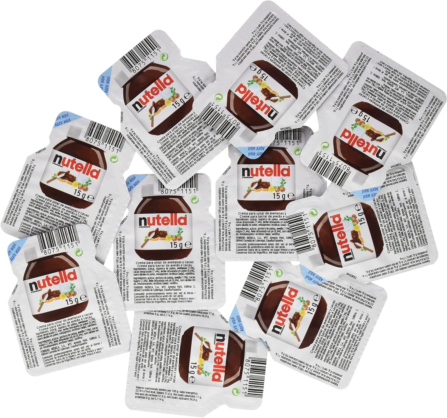 Deliex delicias de Extremadura. Lote 60 pequeñas porciones de 15 gr. Monodosis crema de avellanas y chocolate para untar