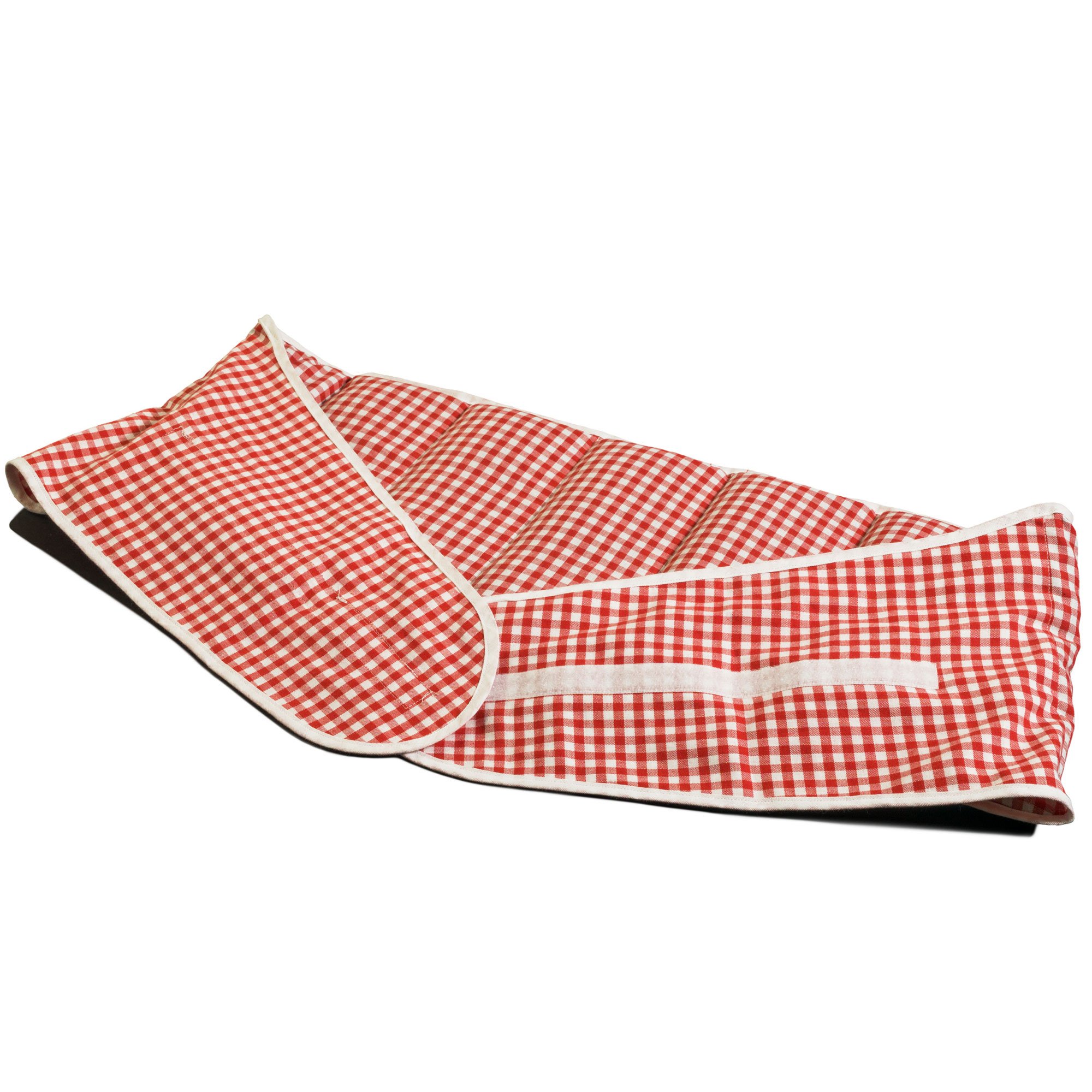 Cuscino termico con cintura, semi di lino (Lunghezza totale: 135cm, rosso-bianco, Cotone Bio) Cuscino riscaldabile per forno, microonde e frigorifero. Caldo e freddo