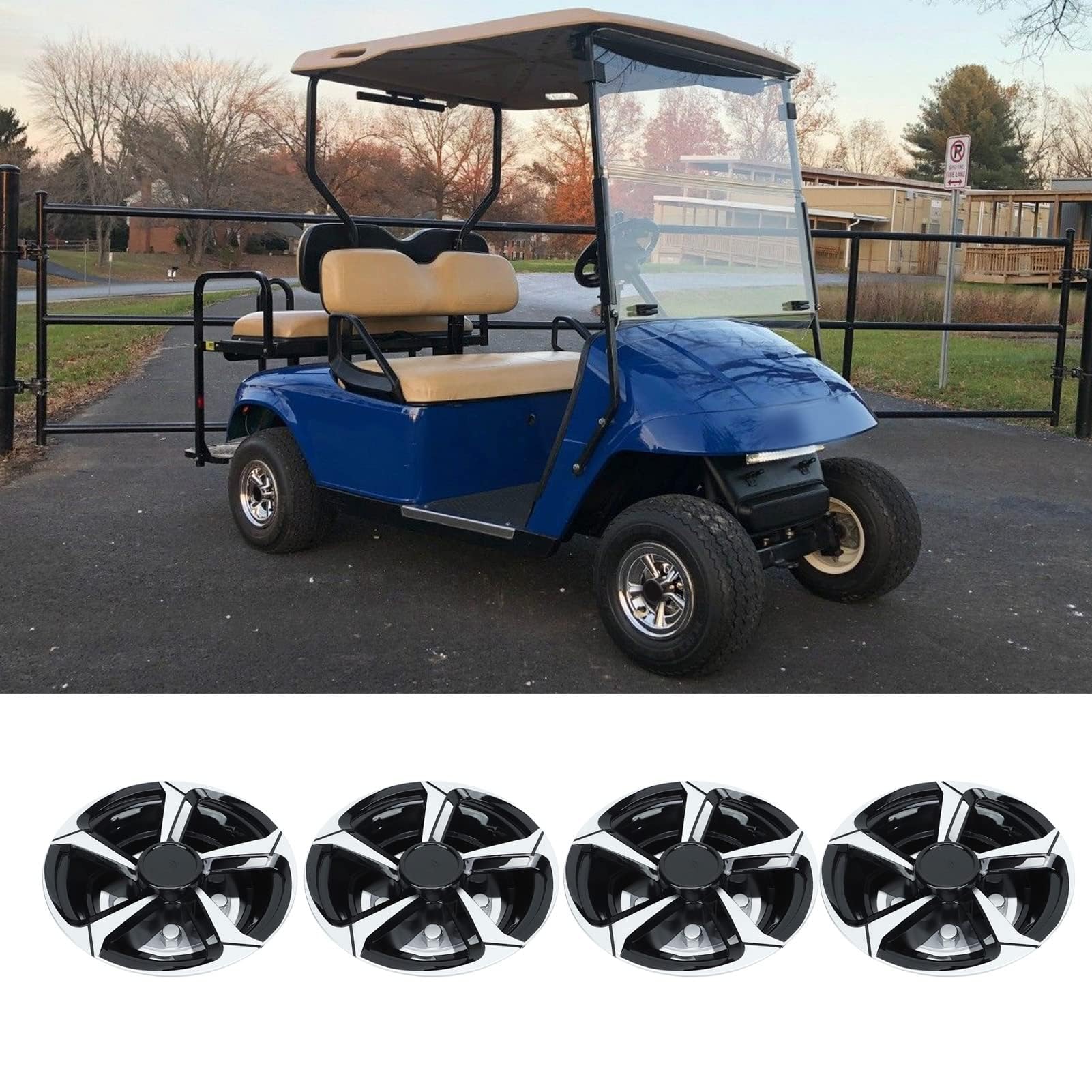 Cars Radnabenkappe für EZ GO Club Cart 8 Zoll Ersatz, Schwarze, Vollständig Umwickelte Radkappen-Felgenschutzverkleidung, 4er-Set, Radnabe, Vollständig Umwickelte