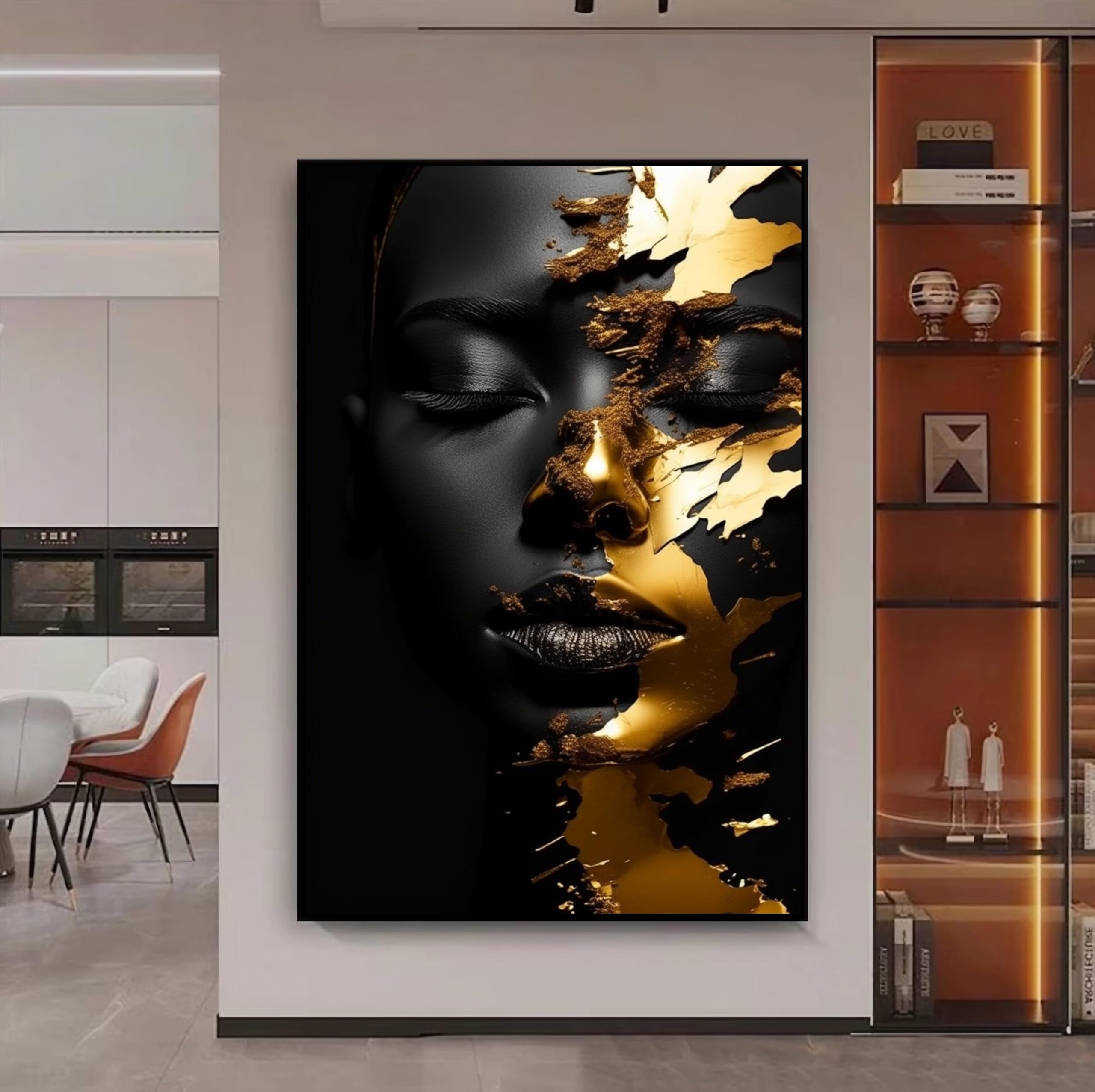 TONGYINLI African Gold Woman Art Canvas Print: Abstract Female portrait Oil Painting Home Decor Posters and Prints(80x120cm/Frameless)