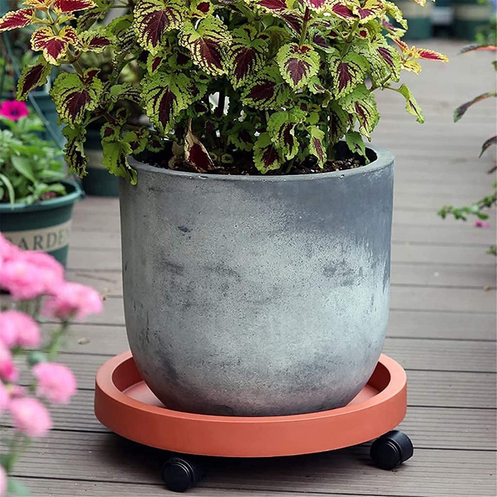 Pflanzenständer mit Rädern, runder Blumentopfständer, tragbarer Dolly Halter für Topfpflanzen, Indoor/Outdoor Pflanzwagen