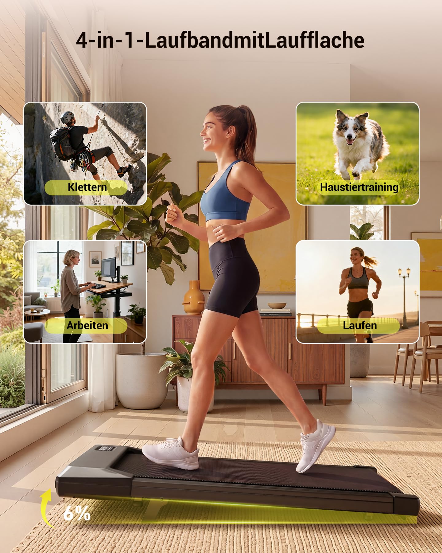 MJWW Raceable Walking Pad mit 6%-9% Steigung, 2.5/3.0 HP Klappbares Laufband für Zuhause & Büro mit APP-Steuerung, Leise Schreibtisch Laufband mit AI-Training, LED-Anzeige