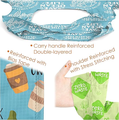 Vista 25 de BeeGreen Bolsas de compras plegables reutilizables con asas, paquete de 12 bolsas de tela de poliéster resistente, bolsas grandes reutilizables