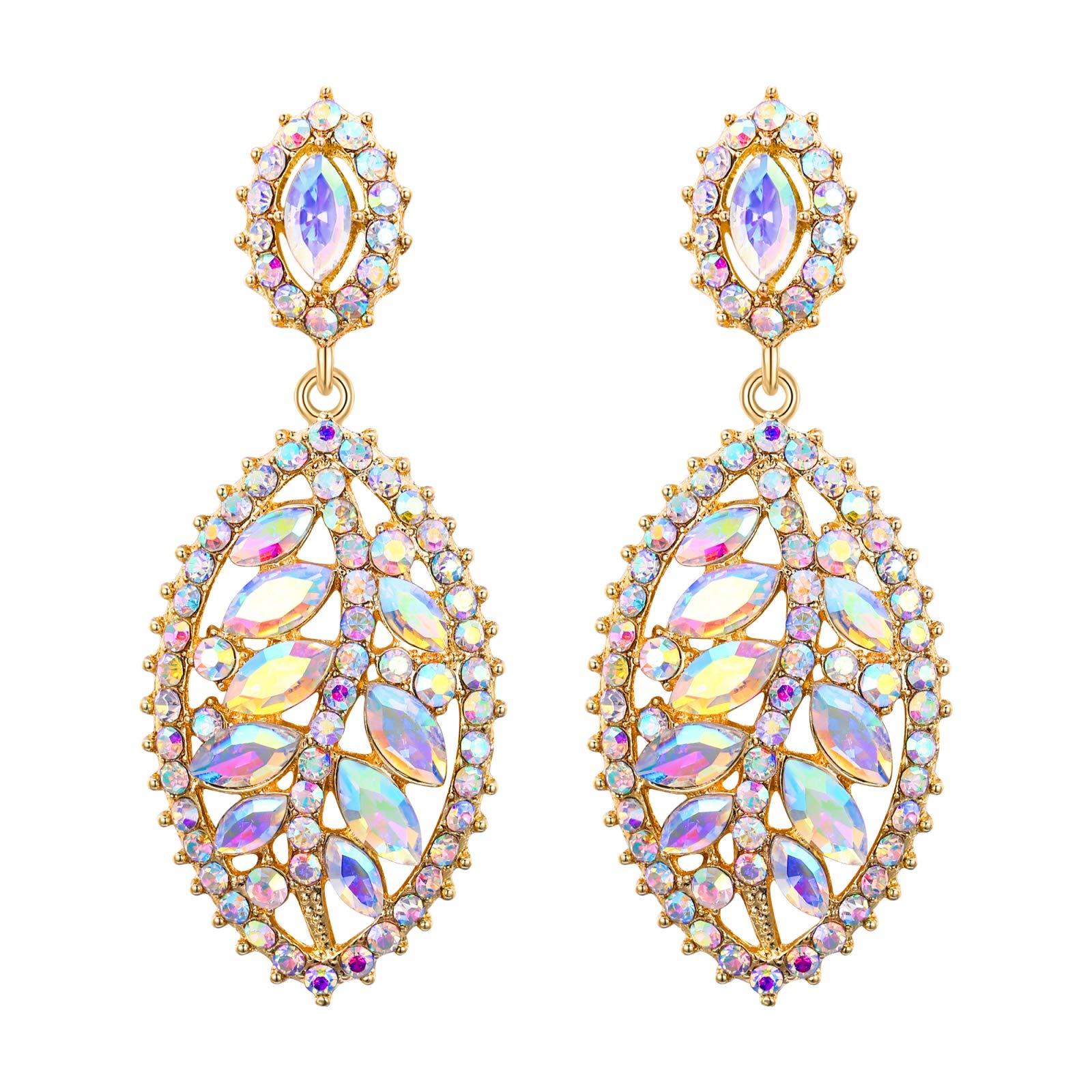 EVER FAITH Women's Marquise Crystal Leaf Drop Shaped Charming Bride Bridesmaid Pierced Dangle Earrings