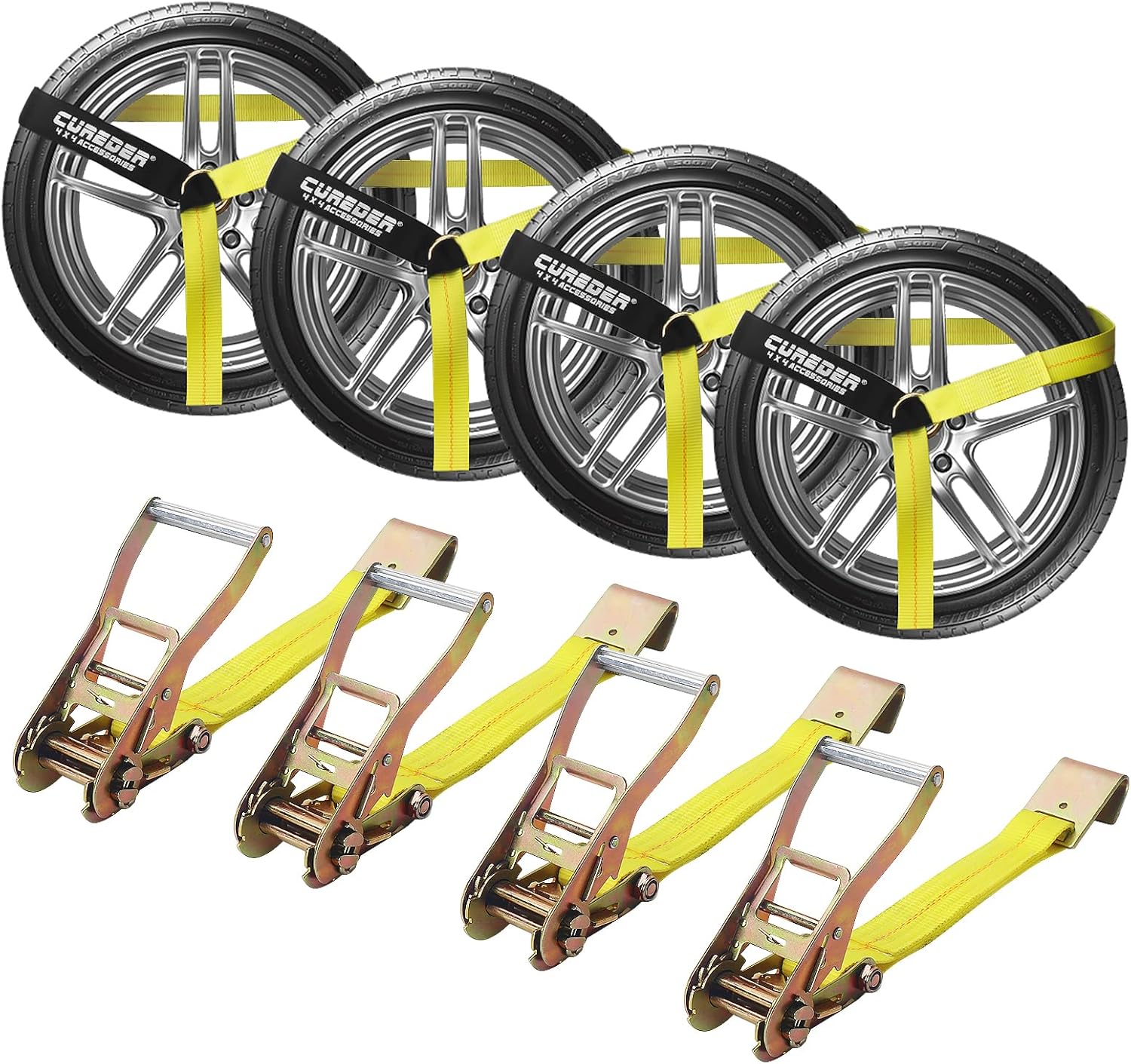 Cureder Car Tie Down Straps 4 Pack 2'' X 96'' Vehicle Tie Down Kit