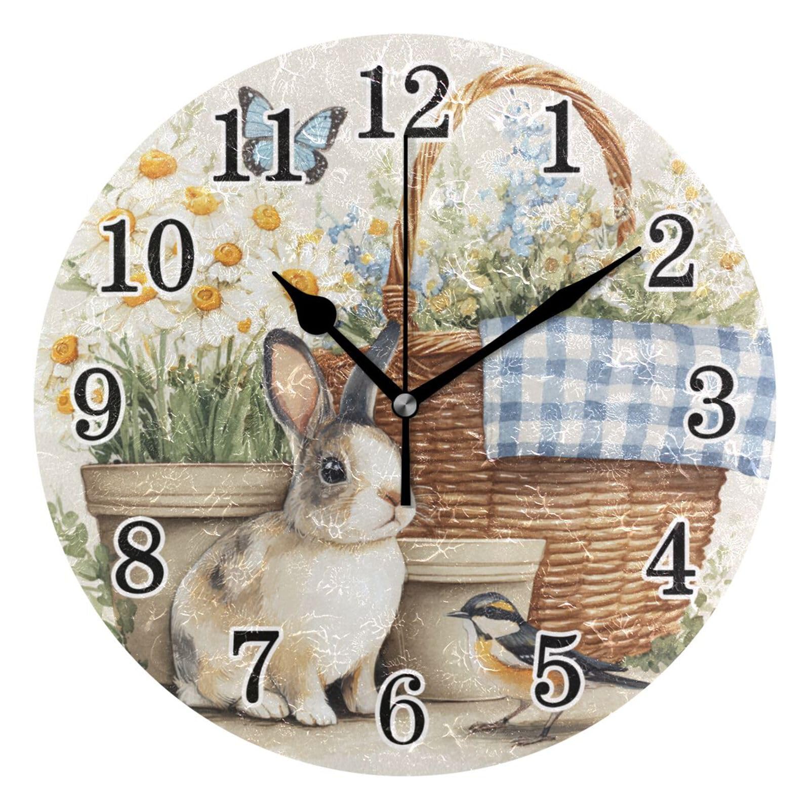 Horloges murales lapin gris de Pâques 25cm idée cadeau déco originale de printemps