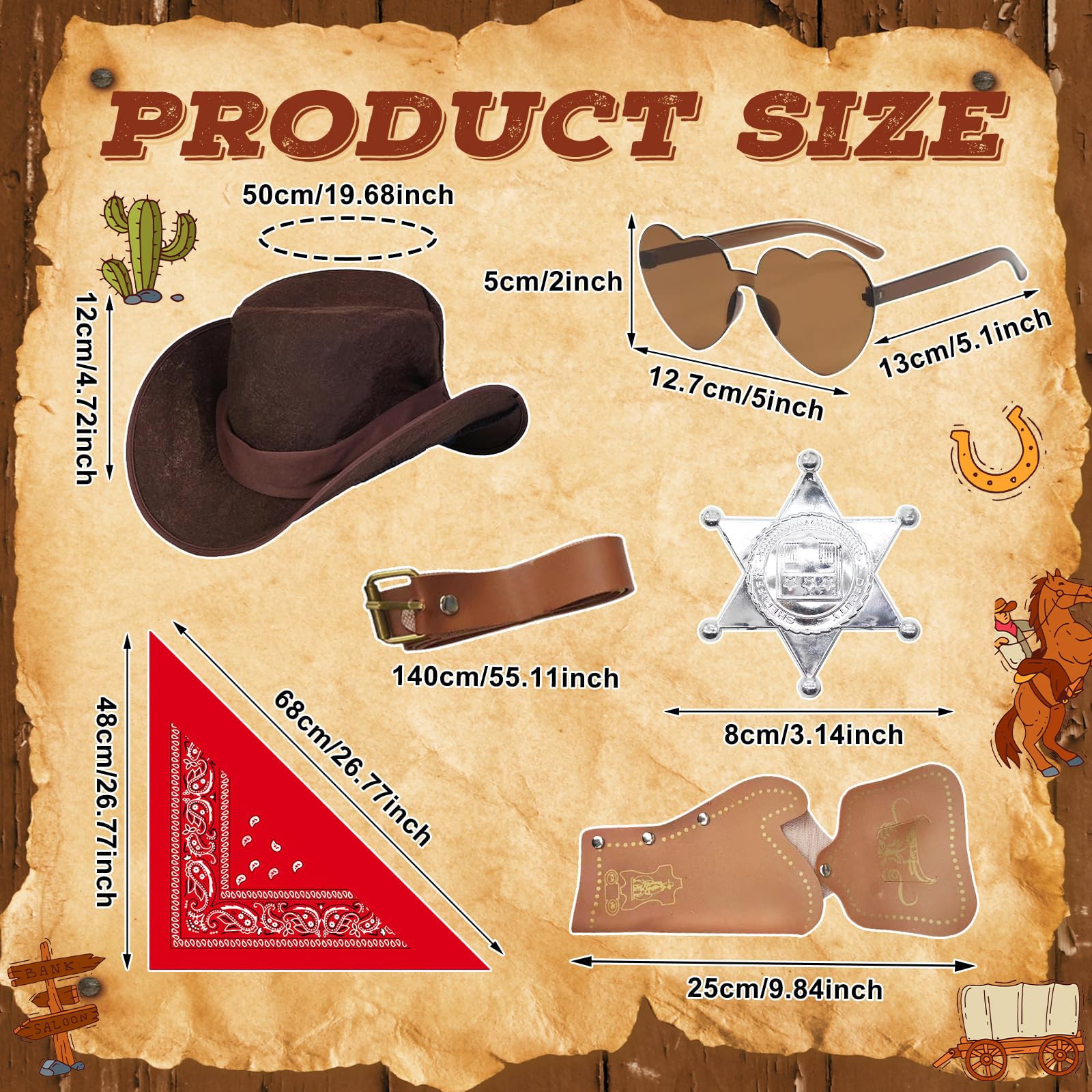 Wynlora Cowgirls Costume Western Cowboy Fancy Dress Up with Waistcoat Skirt Hat Paisley Bandanna Holster Belt Sheriff Badge Sunglasses Wild West Cowgirls Outfit Kit for Cosplay(L) - Image 3