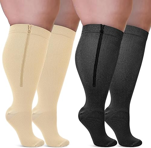 Calcetines de compresión patentados con cremallera para mujer, pantorrilla ancha, talla grande, 2 pares de medias de dominio de 20 30 mmHg para