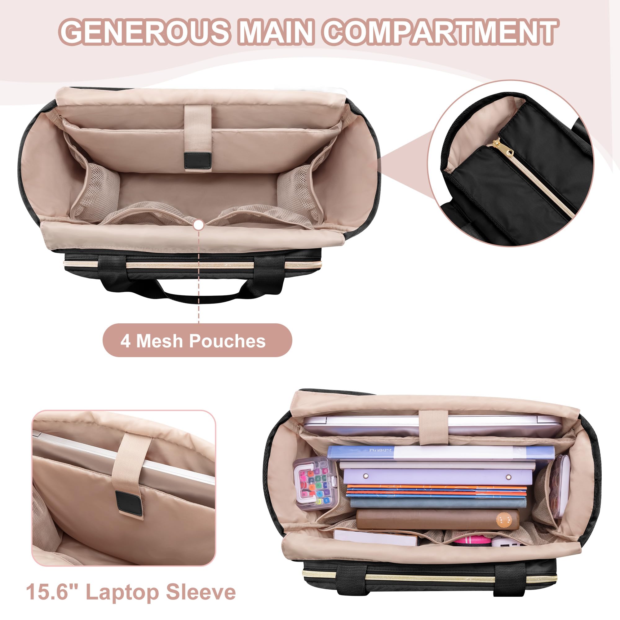Lehrertasche für Damen, Lehrer Arbeitstasche 15,6 Zoll Laptoptasche mit Akkordeon Akten Organizer, Praktische Damen Computertasche für Lehrer, Designer, Büro, Uni, Reisen