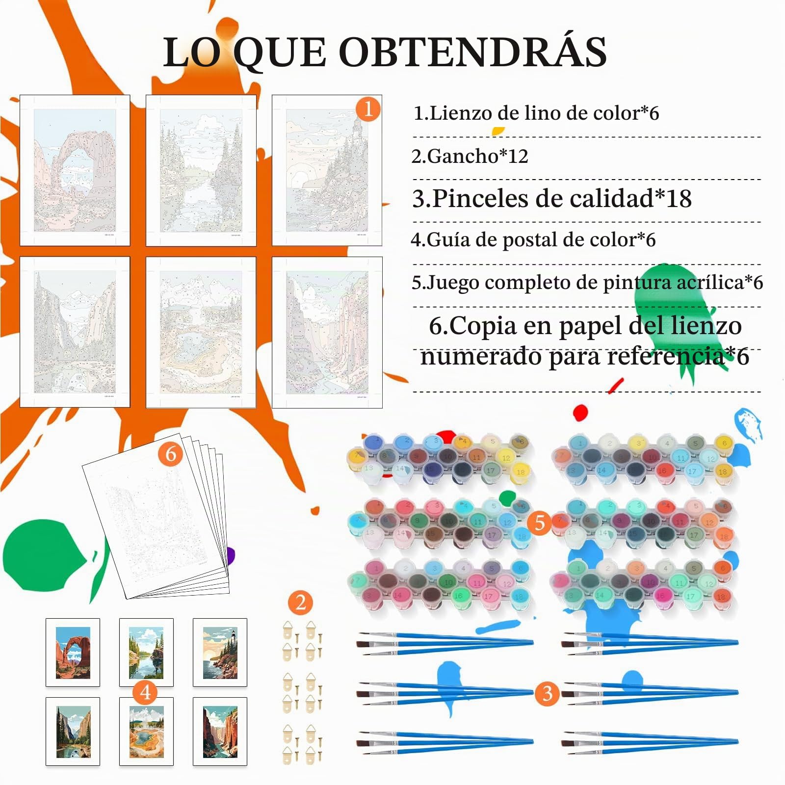 6 Piezas Set de Pintar por Números para Adultos Principiantes Parque Nacional Lienzo Pintar por Números Sin Marco Paisaje del Parque Nacional Pintura Oil por Núm
