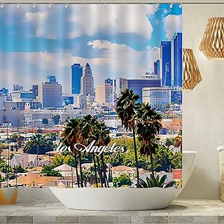 Shower Curtain, USA City Los Angeles Shower Curtain for Bathroom American City in California Waterproof Bathtub Curtain Travel Lovers Gift Cityscape Bath Curtain with Hooks 72x72inch