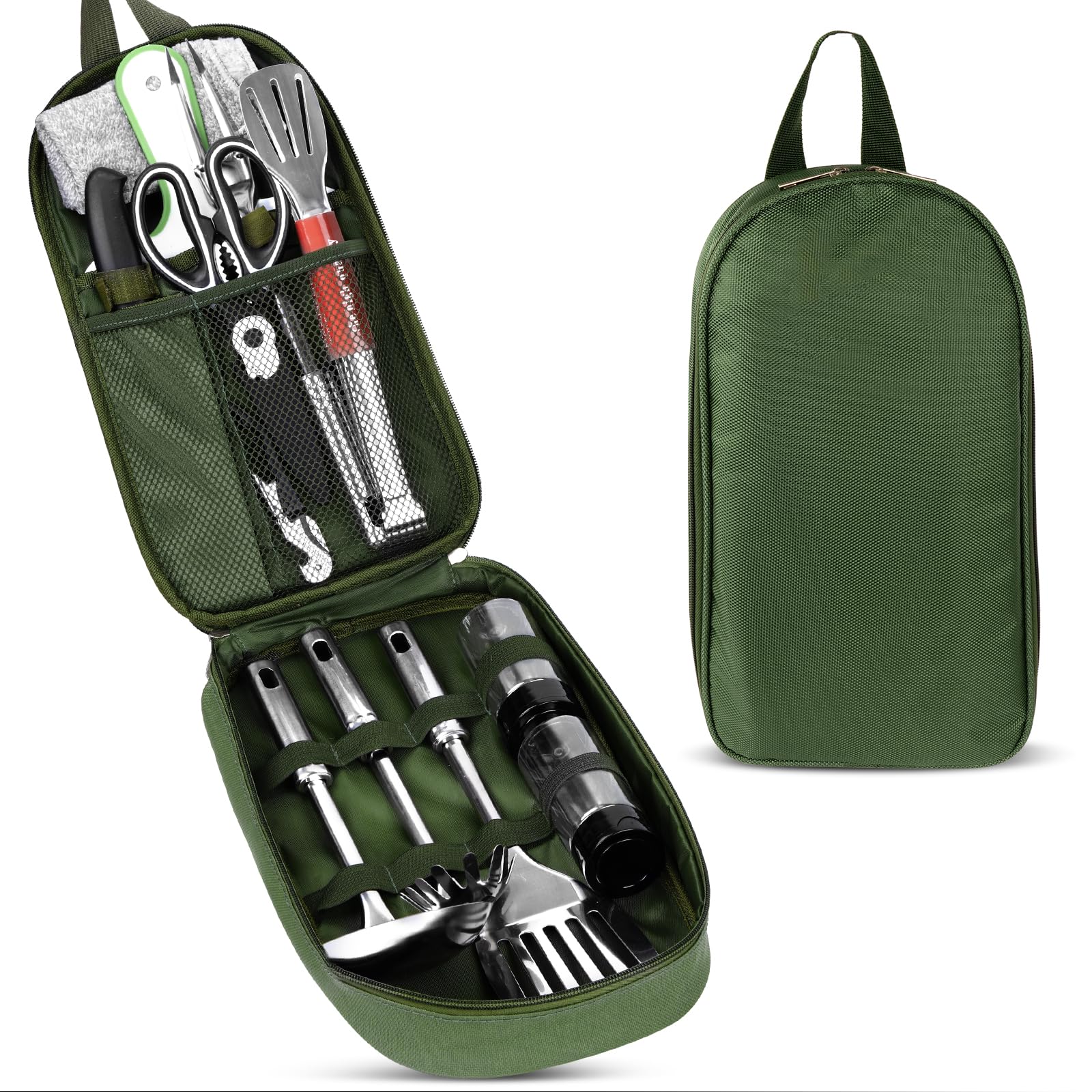 Set Utensili Da Cucina Da Campeggio 8 Pezzi – Borgo Organizer Impermeabile, Spatola In Silicone E Accessori Per Escursioni E Viaggi