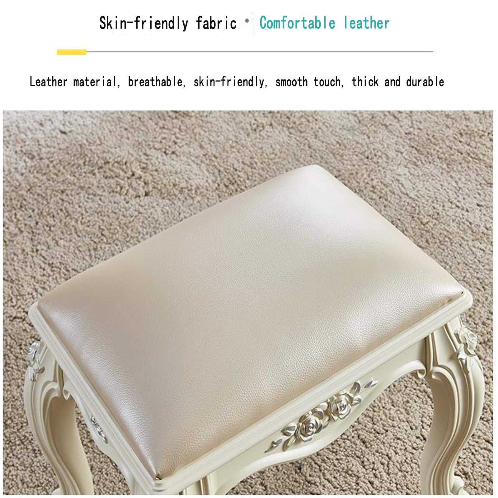 Schminktisch Hocker,PU Leder Fußhocker/Gepolsterte Ottomane Hocker/Makeup Vanity Hocker/Stuhl/Quadrat Fußstütze Holzbeine Für Wohnzimmer Schlafzimmer