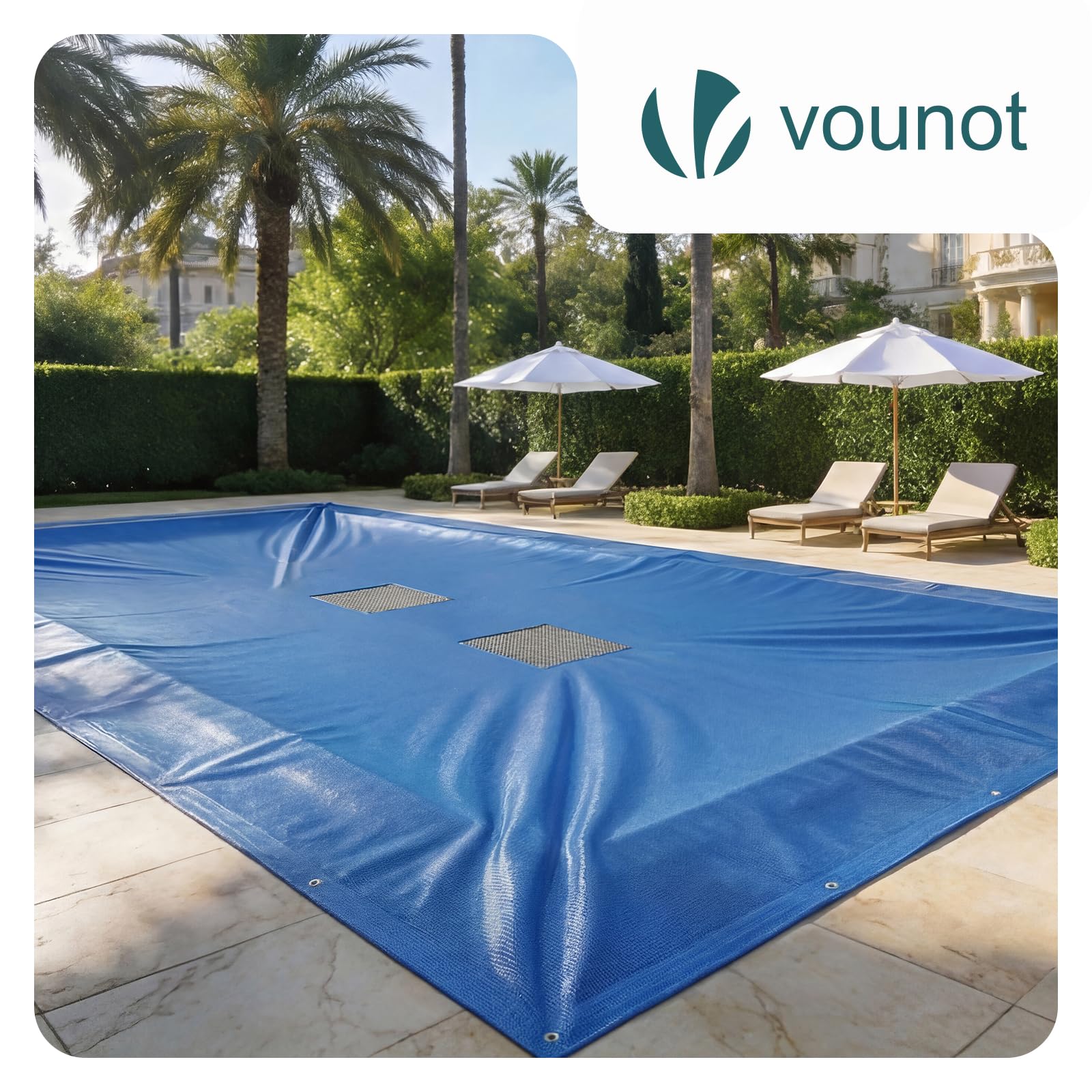 VOUNOT® Telone Rettangolare per Piscine 10 x 5 m, Telo di Copertura per Piscina in PE da 160 g/m² con Rete di Drenaggio Centrale Coperta Protezione, Blu-Grigio