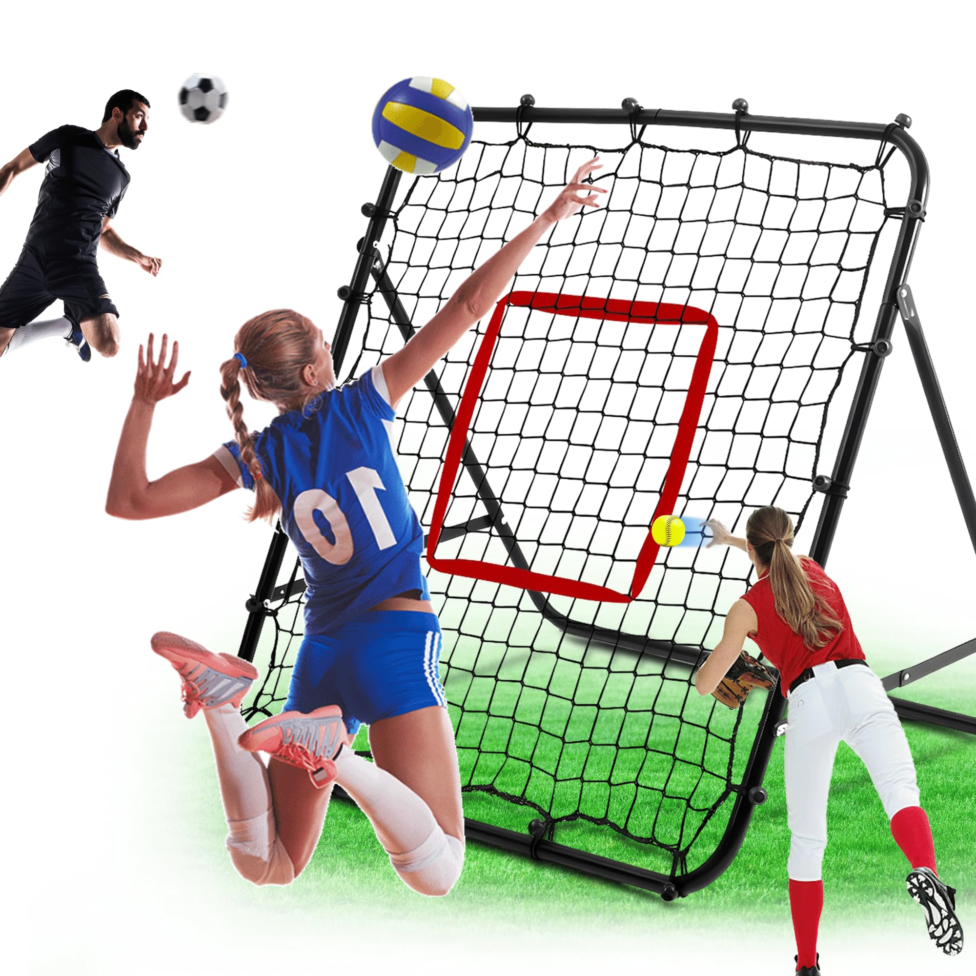 6 Angles Adjustable Volleyball Rebounder Net - Bounce Back Net for Backyard Soccer Softball Lacrosse - Steel Frame Baseball Rebounder for Adults - Suitable for Hitting Serving Passing Spike Practice