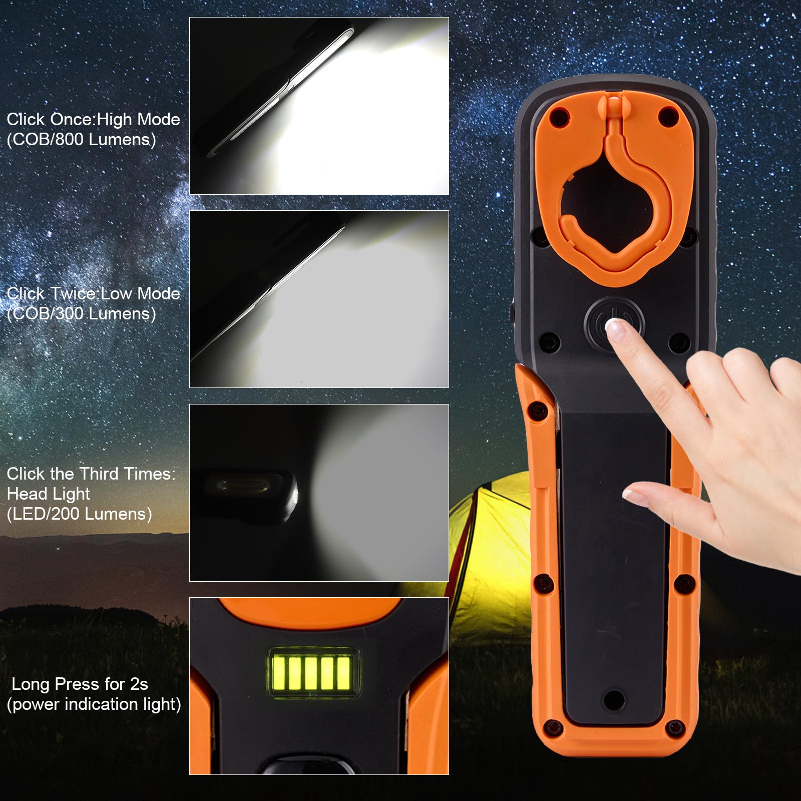 Lámpara de inspección de luz de trabajo: linterna LED magnética brillante recargable de 20 W con batería de 4500 mAh, 800 lúmenes, perfecta para mecánico de automóviles, taller