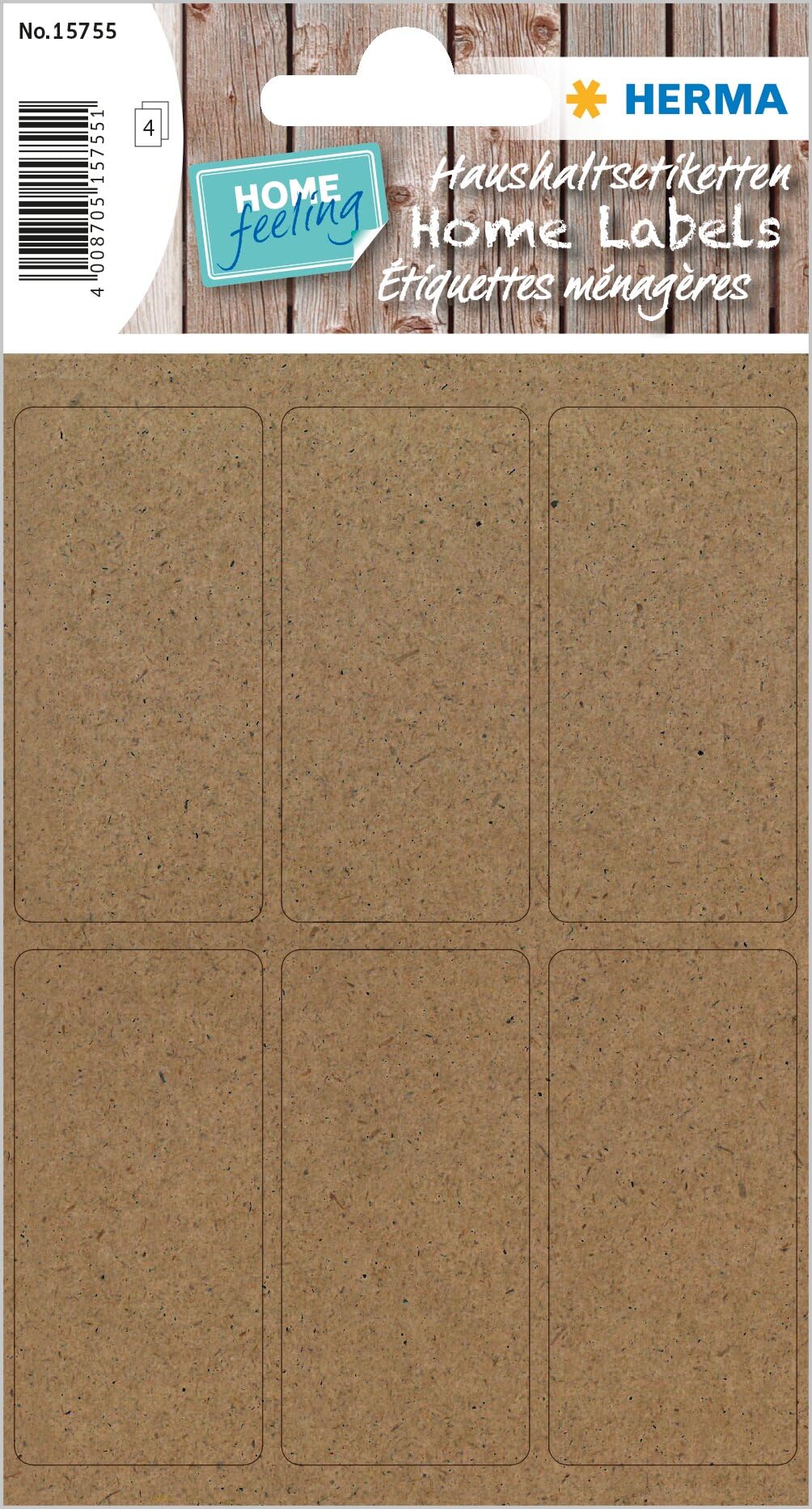 HERMA 15755 Multi-Purpose Labels, 4 Sheets, 26 x 54 mm, 6 Per Sheet, 24 Stickers, Self-Adhesive Household Labels for Labelling, Matt, Blank Adhesive Labels Made of Silphie Paper, Natural Brown